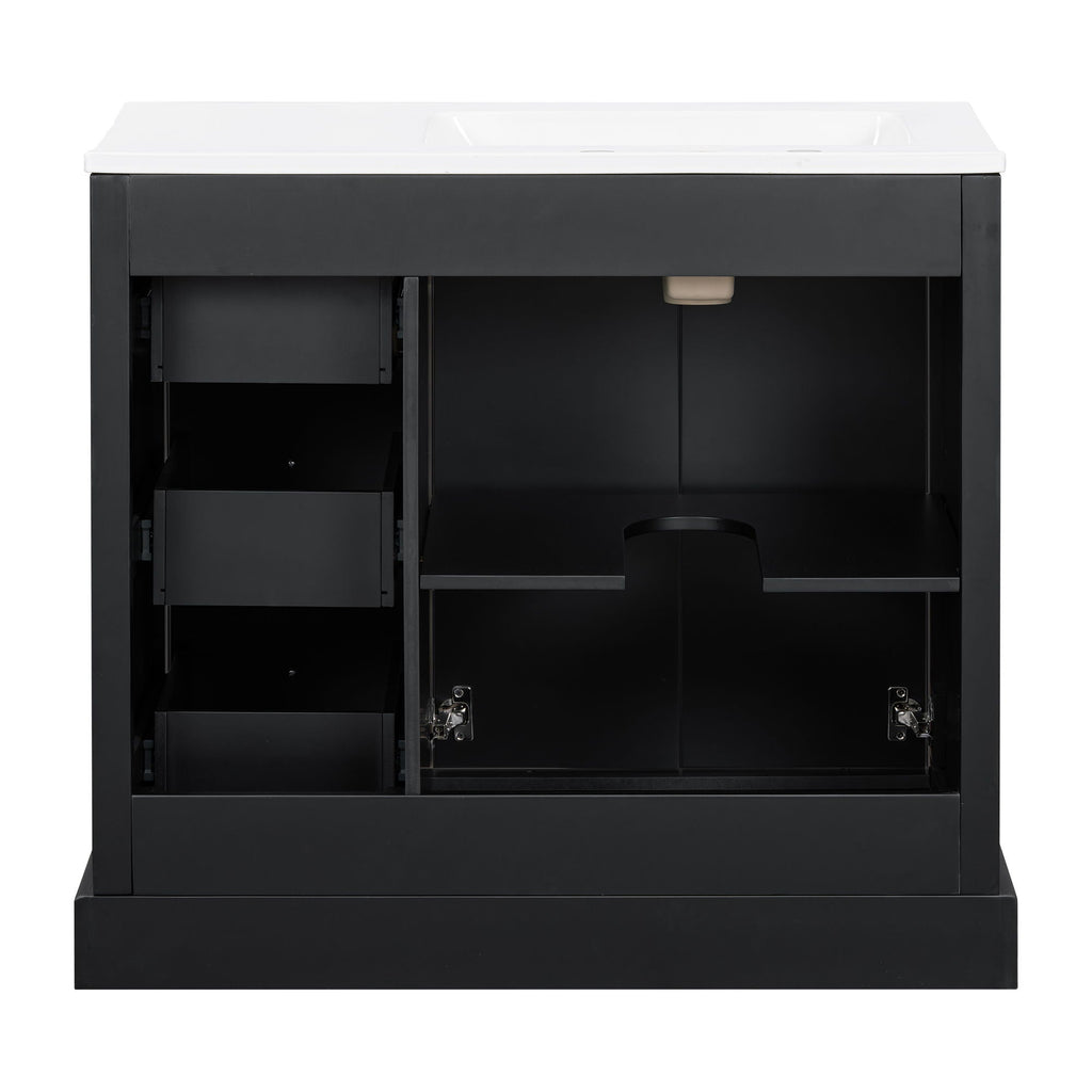 Bathroom Vanity With Sink, Soft-Close Doors, Adjustable U-Shelf, 3 Drawers