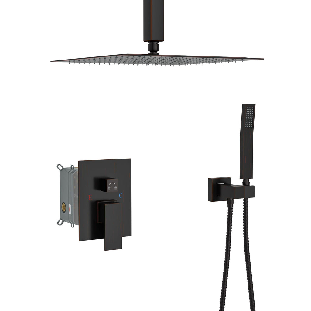 Dual Shower Head 16" Ceiling Mount Square Shower System with Rough In Valve