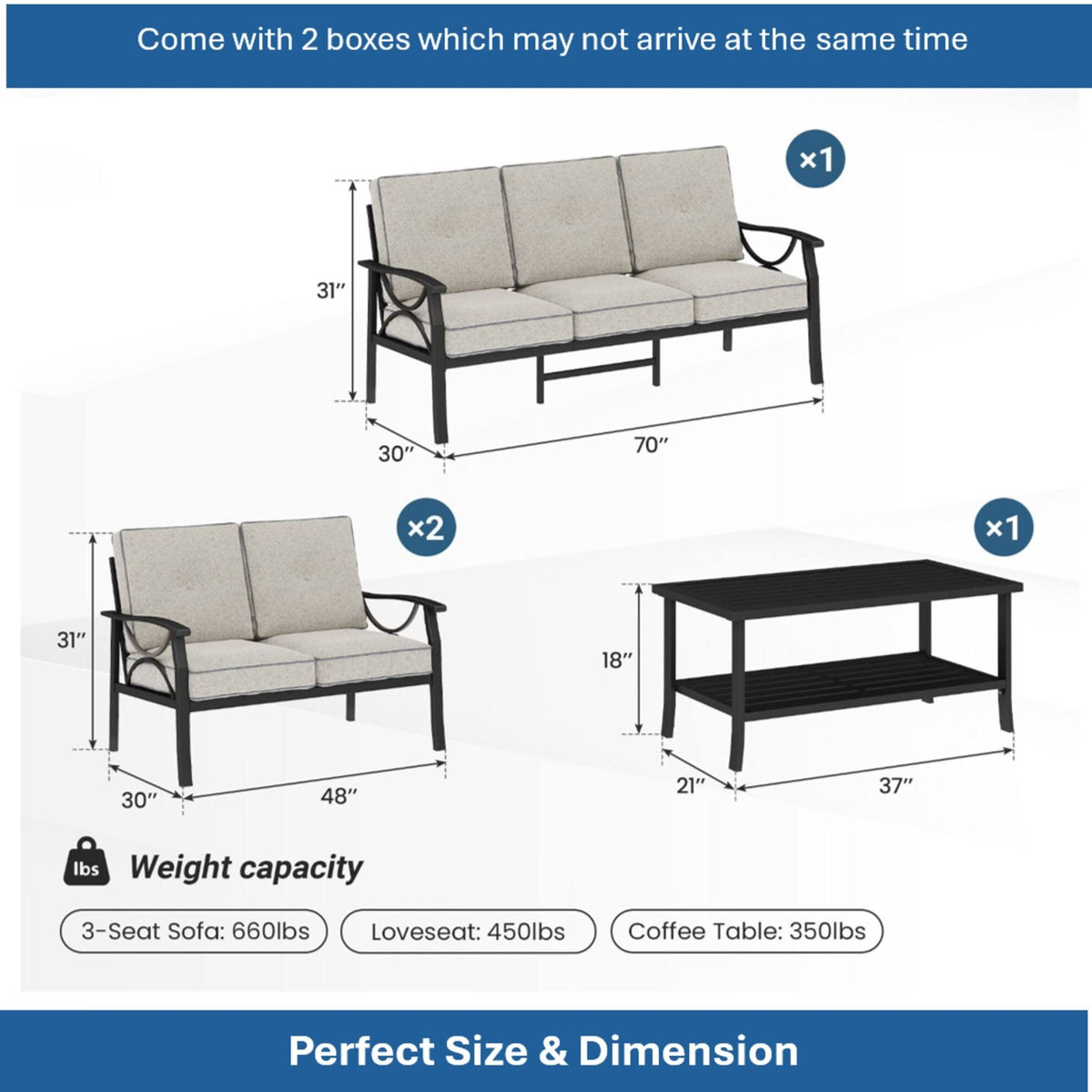 Patio Furniture Set & Coffee Table And Cushions For Backyard