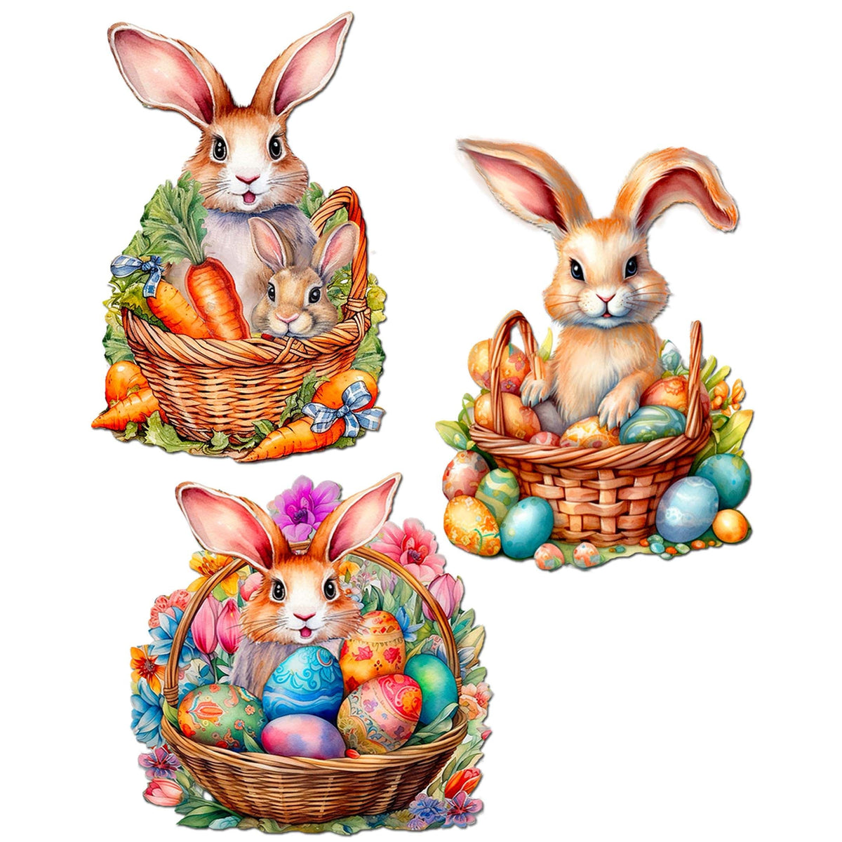 Eggs and Bunnies Clip-On Eco Wood Decorative Ornaments Set of 3 by G. Debrekht - Easter Decor - 8091057C-S3