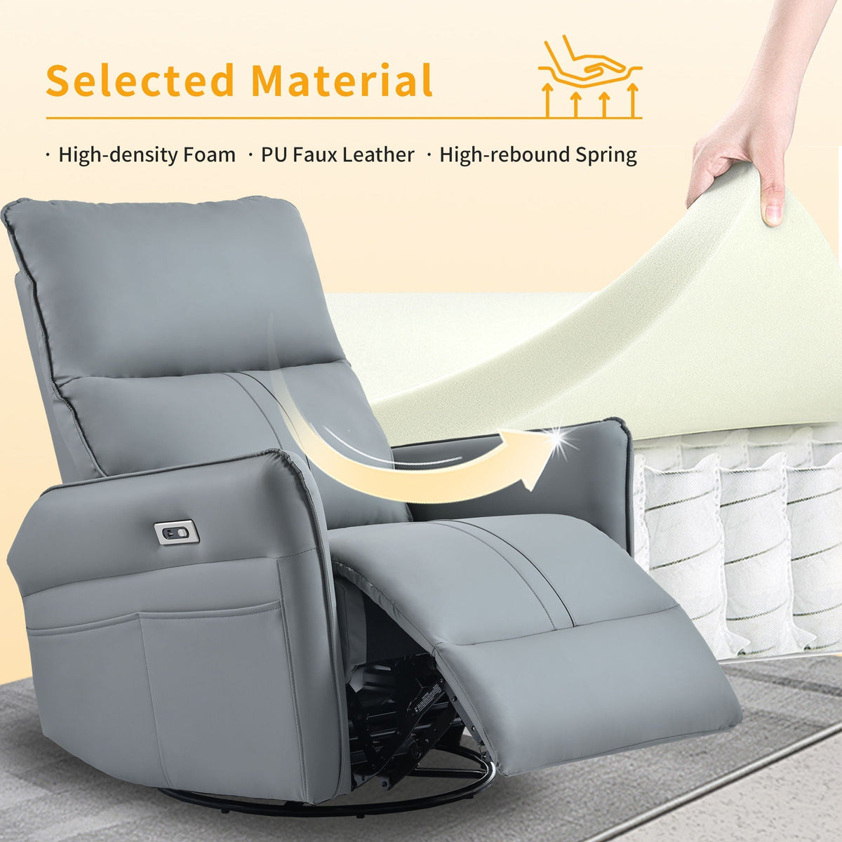 270° Power Swivel Rocker Glider Recliner Chair With USB Ports