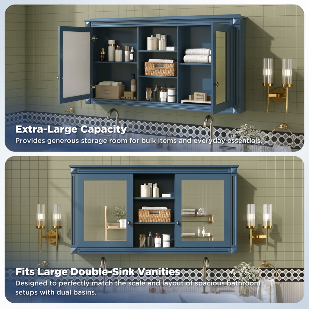 Modern Wall-Mount 2 In 1 Mirror Cabinet With Adjustable Shelves, Soft-Closing Hinges