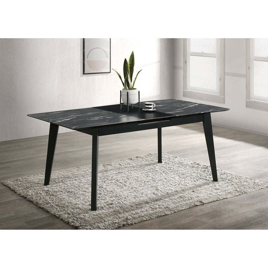 Bellingham - Dining Table With Self Storing Extension Leaf - Black Marble-Look Sintered Stone