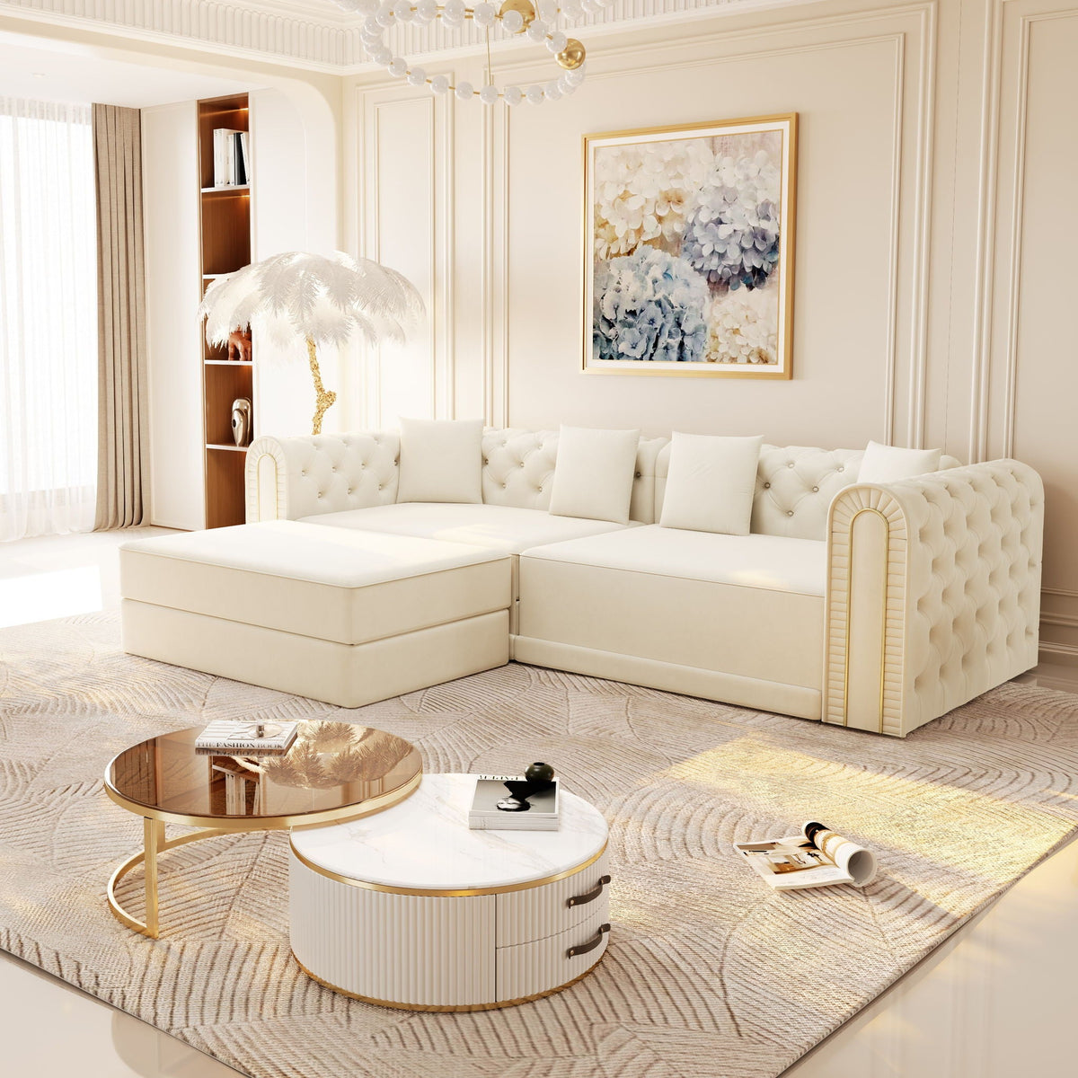 3-In-1 Convertible Sleeper Sofa With Movable Ottoman For Living Room