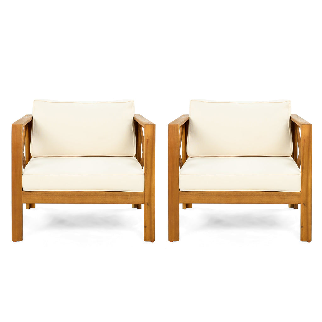 Patio Conversation Set with Foldable Acacia Wood Side Table and Cushions