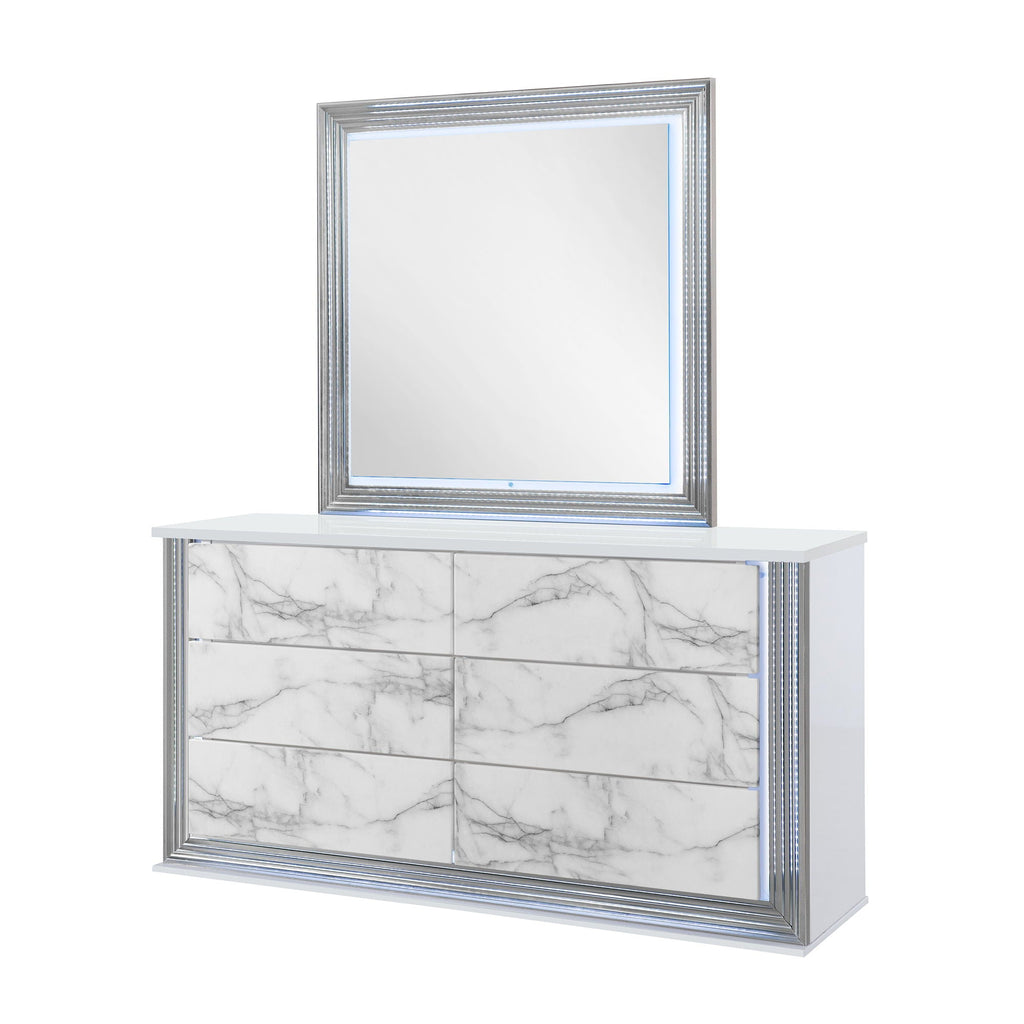 Moon - Marble Mirror With LED - White