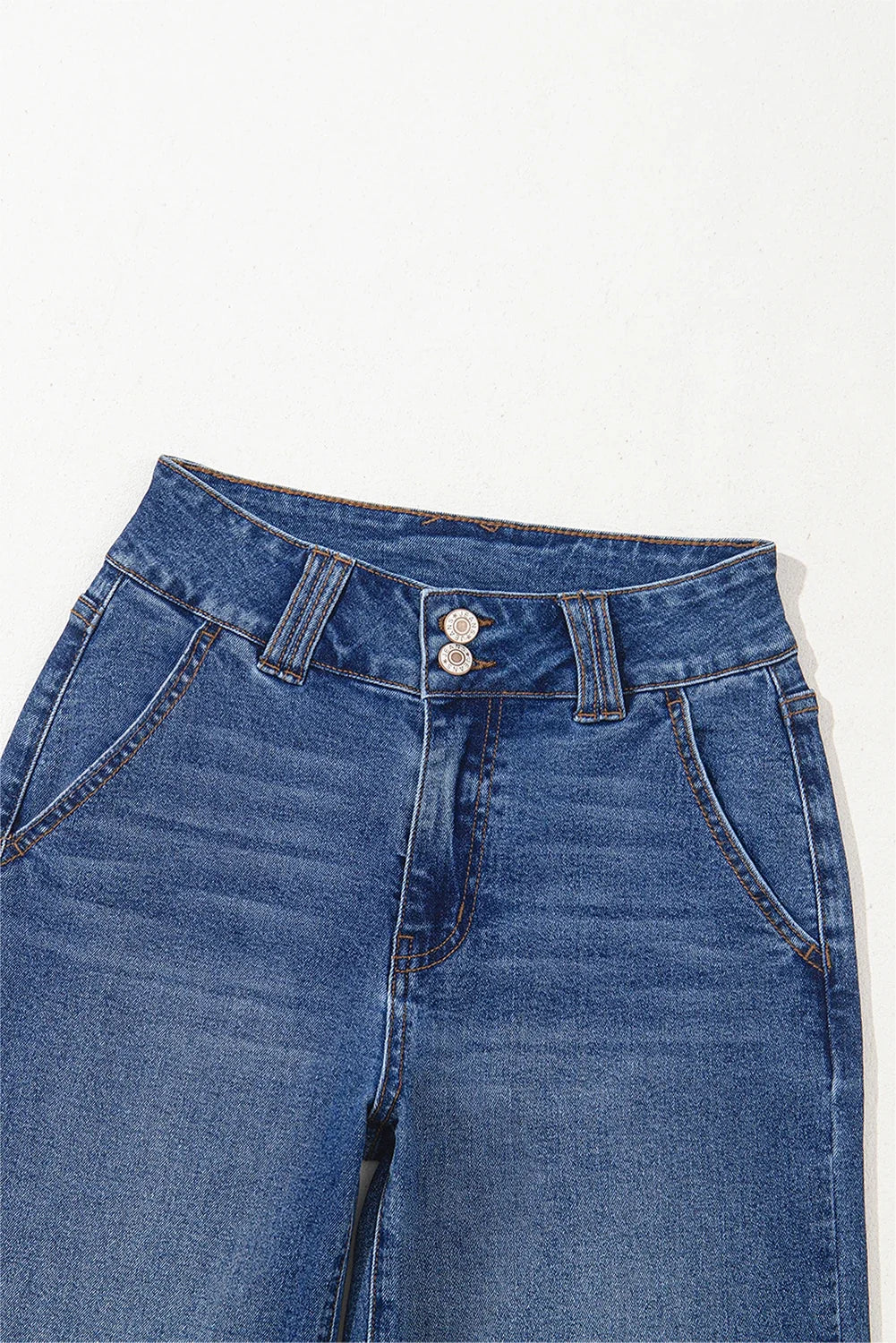 Ashleigh - Blue Double Button Zip Fly Straight Leg Jeans
