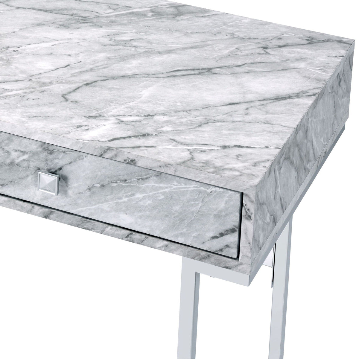 Tigress Printed Faux Marble Top Writing Desk - White
