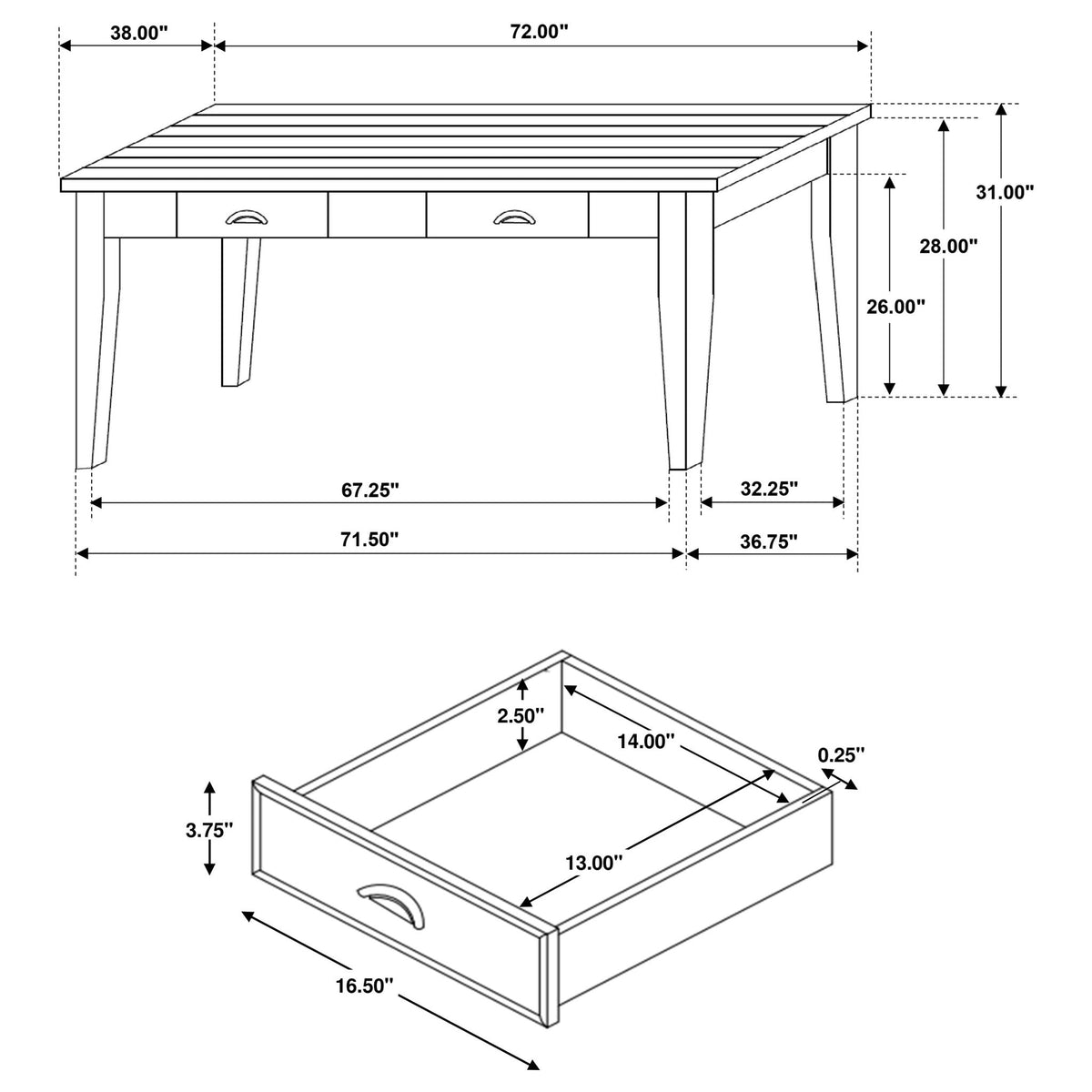 Preston - 2 Drawer Table - Antique White