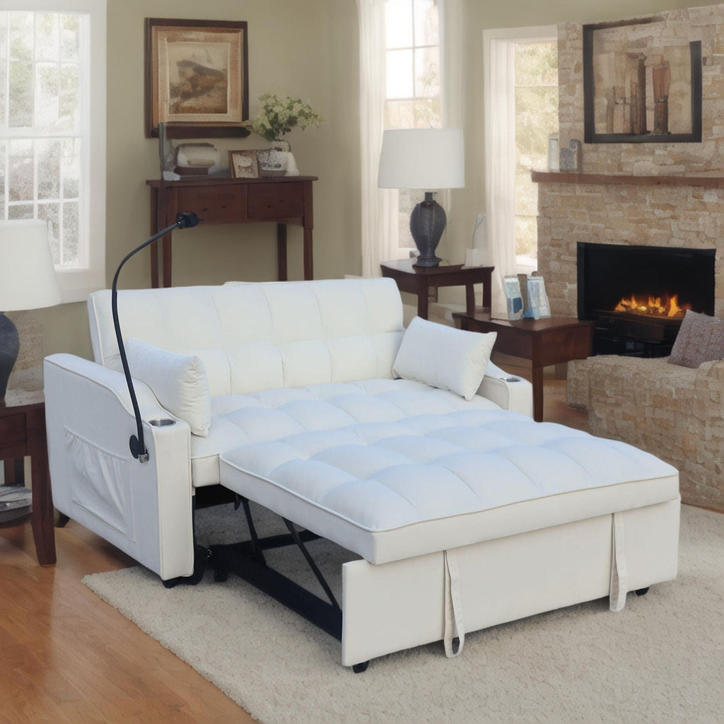 Modern Loveseat Futon Sofa With Pullout Bed, Adjustable Reclining Backrest, Toss Pillows