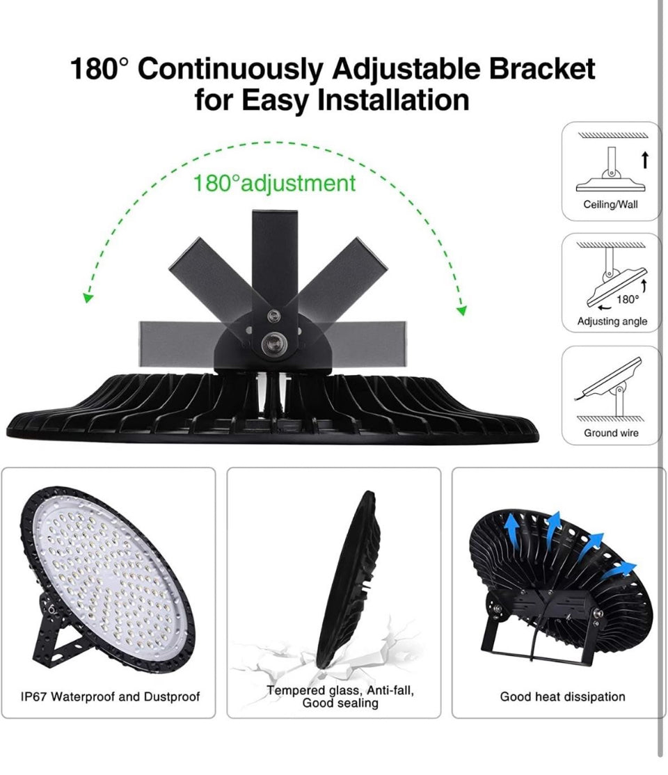 USED Tycolit 500W UFO LED High Bay Light, 50000LM Commercial Bay Lighting Daylight 6500K, IP65 Waterproof LED Commercial Bay Light, LED Warehouse Ligh