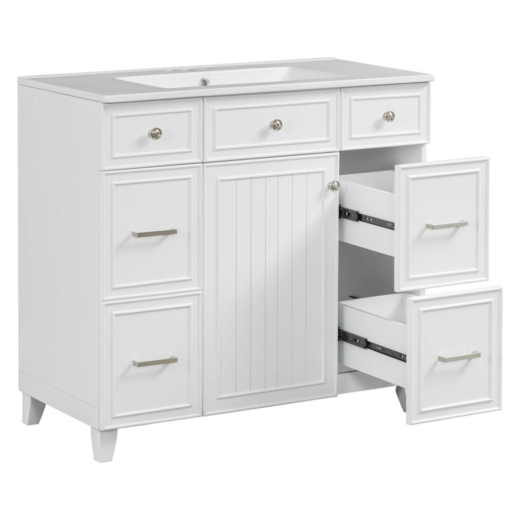 Bathroom Vanity With Ceramic Sink, Soft Close Doors, Adjustable Shelves