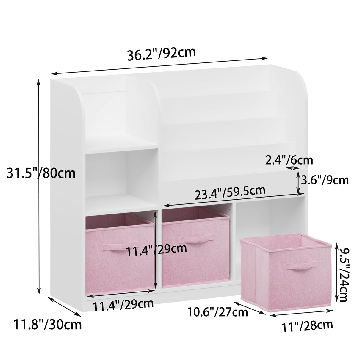Bookcase And Bookshelf With 3 Collapsible Drawers, Multifunctional Display Stand