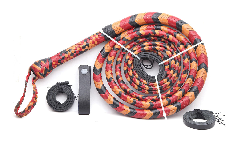 Pink, Yellow & Black Leather Bull Whip – 16 Plait
