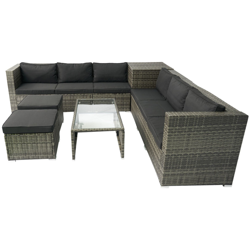 8 Piece Patio Sectional Wicker Rattan Outdoor Furniture Sof Set With One Storage Box Under Seat And Cushion Box - Gray / Black