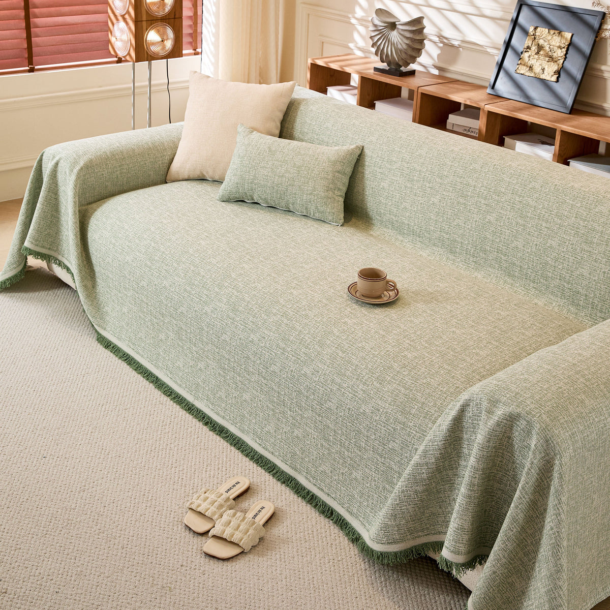 Linen-Look Textured Couch Throw Cover, Breathable Sofa Blanket & Furniture Protector