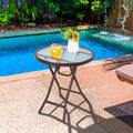 18" Round Folding Patio Side Table with Tempered Glass Top