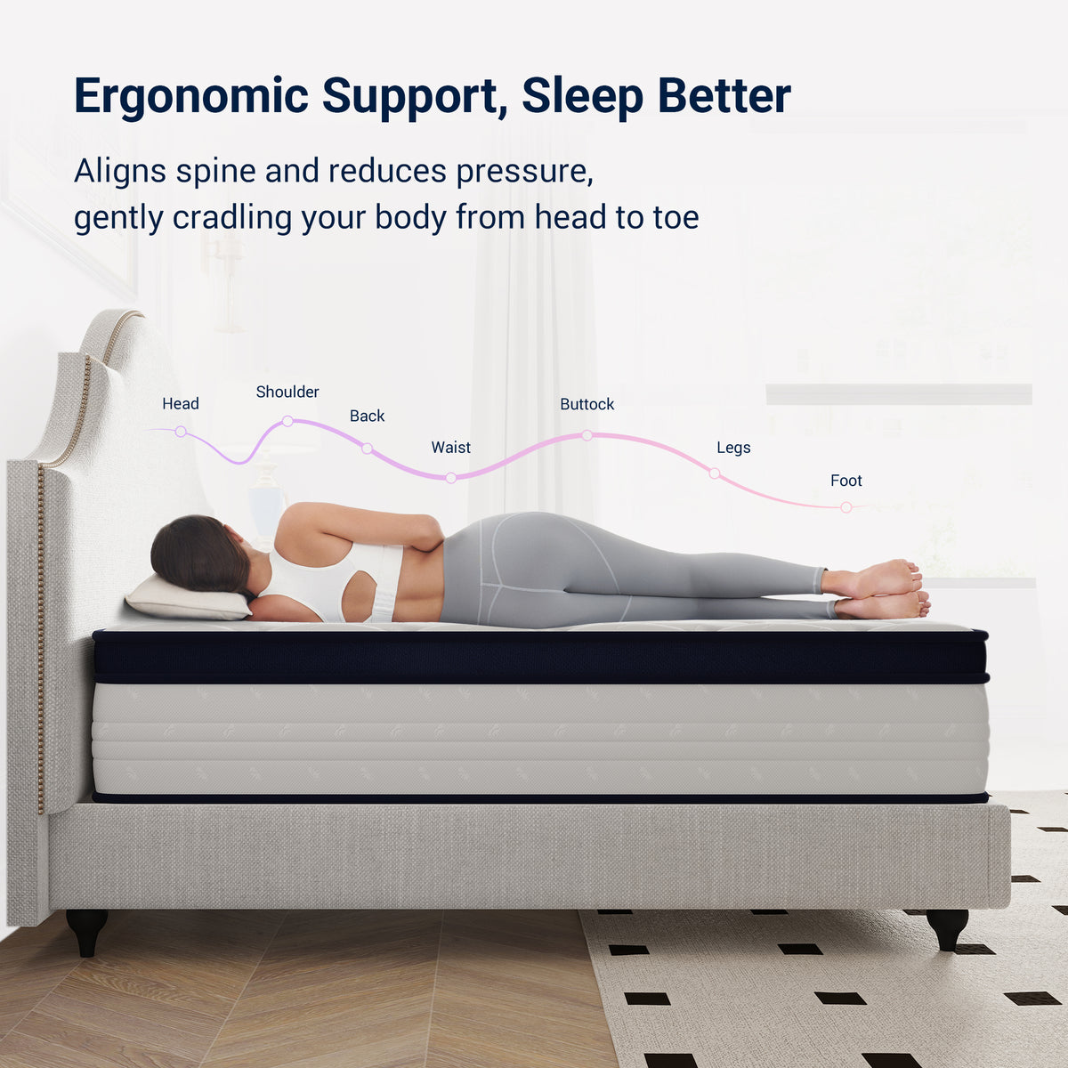 Breezure Pocket Spring Hybrid Queen Size Mattress 12 Inch Motion Isolation Mattresses in a Box,Medium Firm