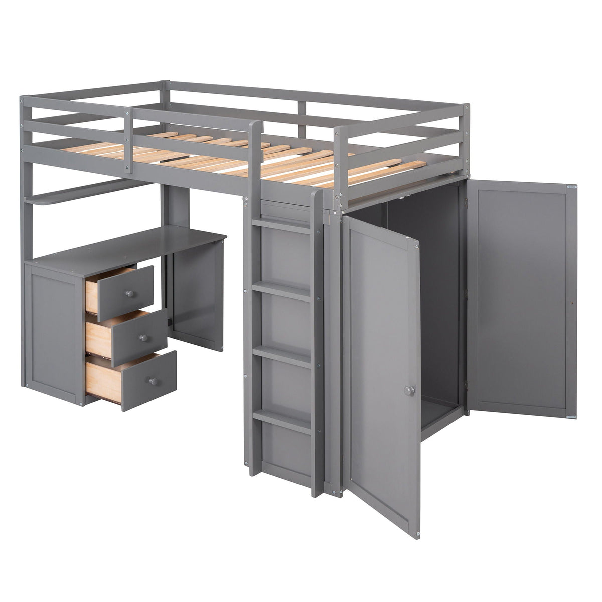 Loft Bed With Drawers, Desk, And Wardrobe