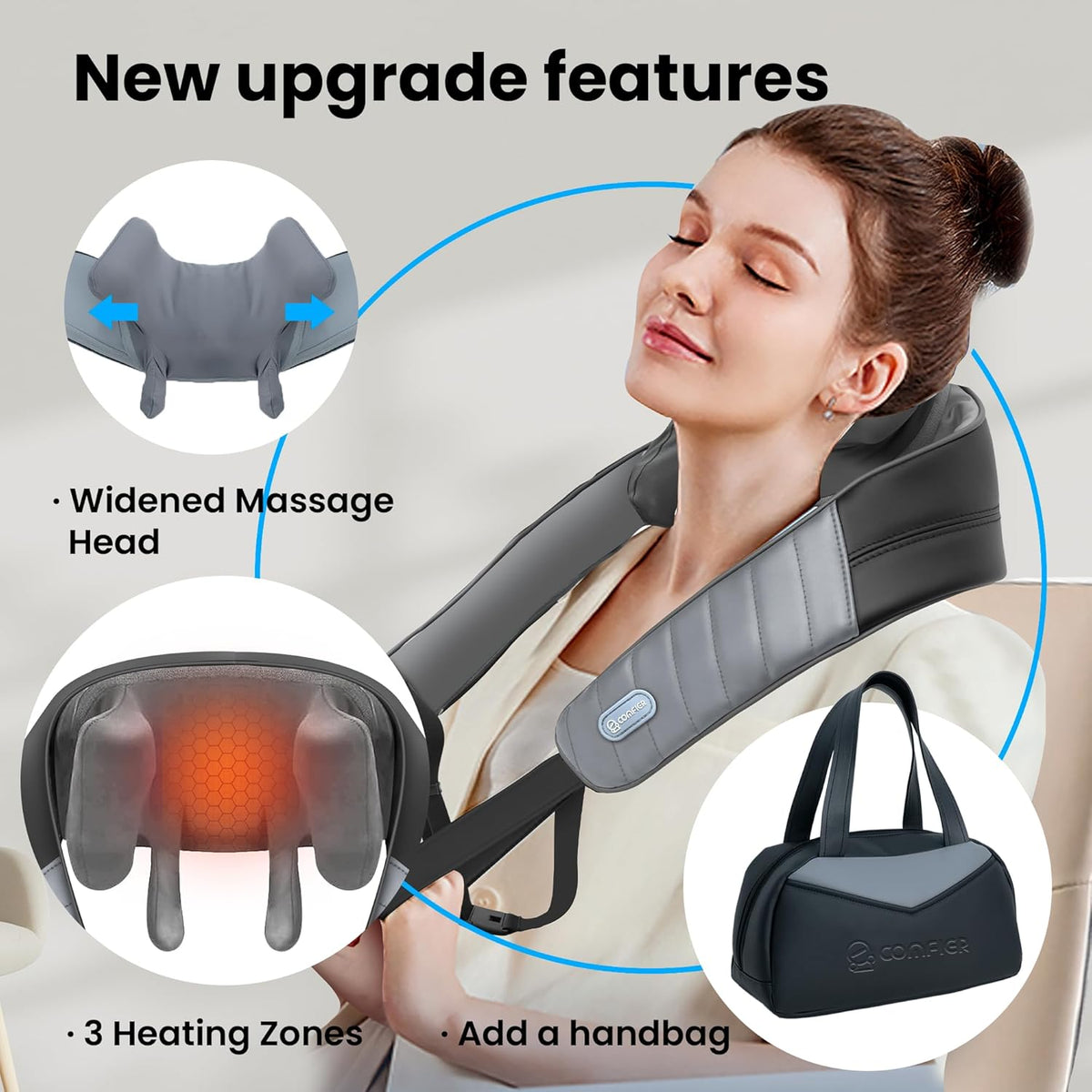 Father Day Gifts for Men, 4D Neck and Shoulder Massager with Heat, Cordless Shiatsu Back and Neck Massager for Pain Relief, Hands-Free Massage Pillow with Carry Bag