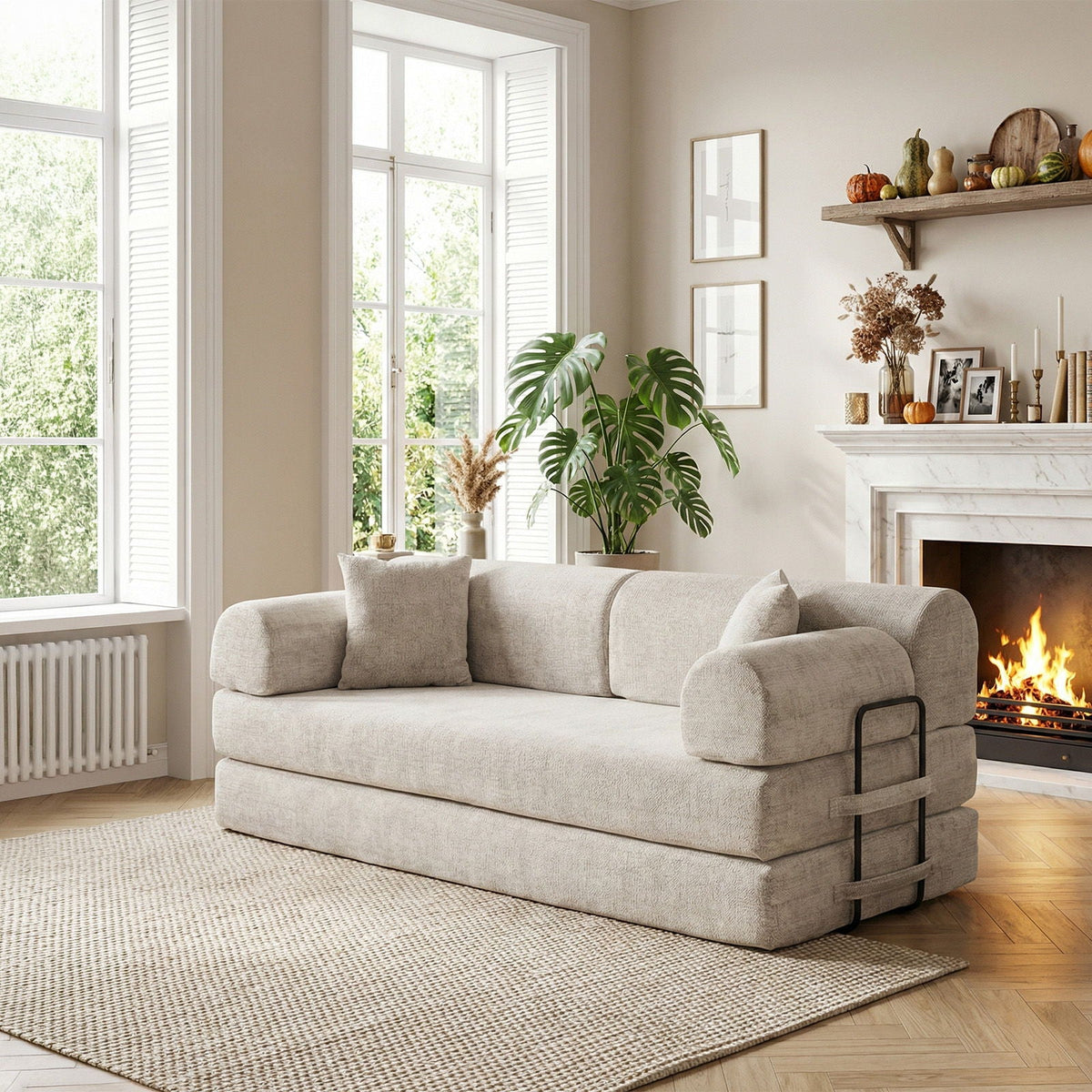 Modern 2 Tone Fabric Convertible Sleeper Sofa Bed