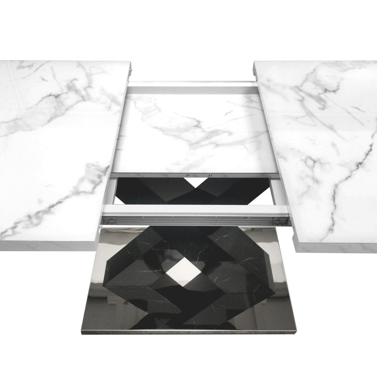 Rectangle Dining Table With Stretchable Top, X Shape Mdf Legs With Steel Base - White / Black