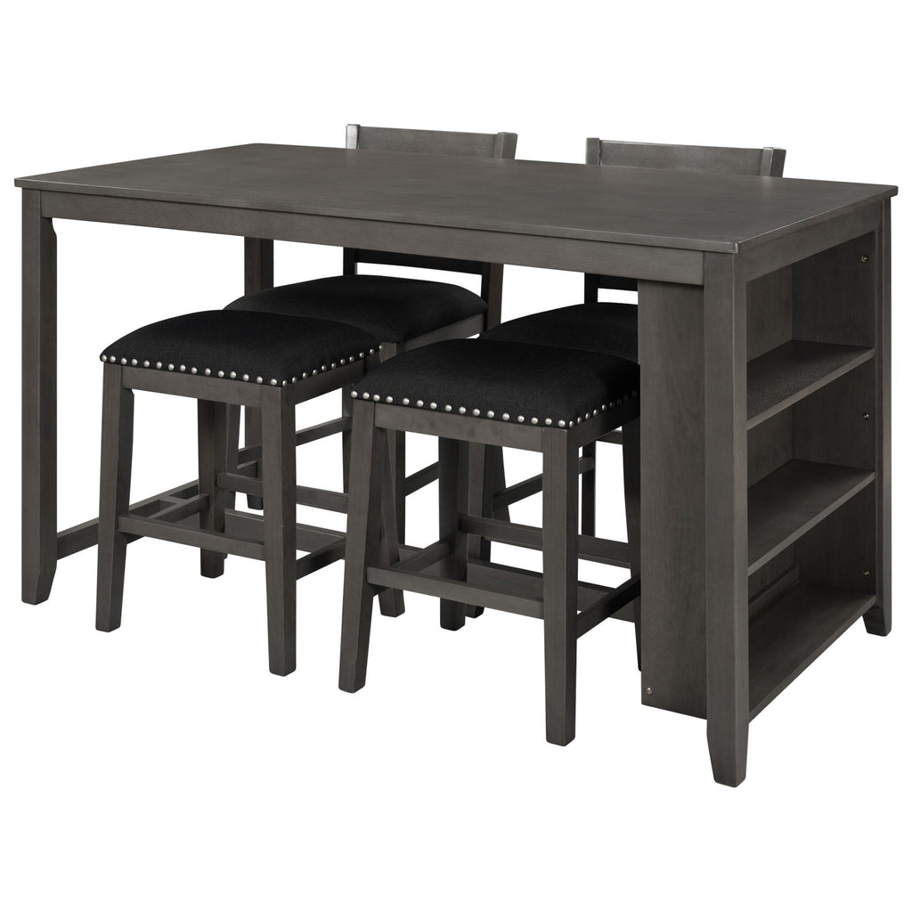 5 Pieces Counter Height Rustic Farmhouse Dining Room Wooden Bar Table Set With 2 Stools And 2 Chairs