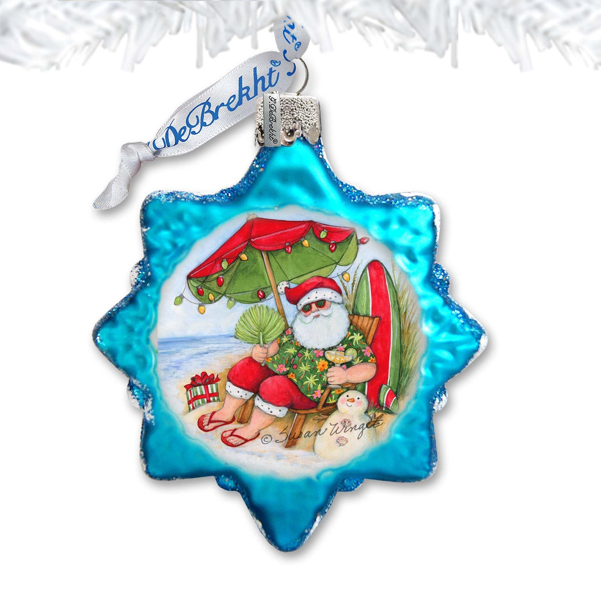 Santa on the Beach Mercury Glass Ornaments by Susan Winget - Christmas Decor - 776038-SW
