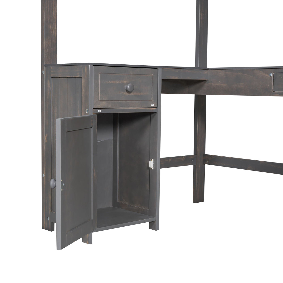 Loft Bed With U-Shaped Desk, Drawers, And Storage Shelves