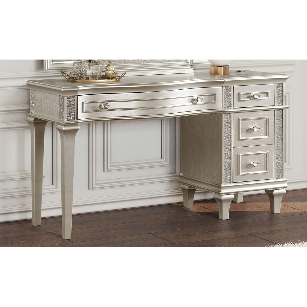 Colwood - 4 Drawer Vanity Desk With And Built In Charging - Silver Gray