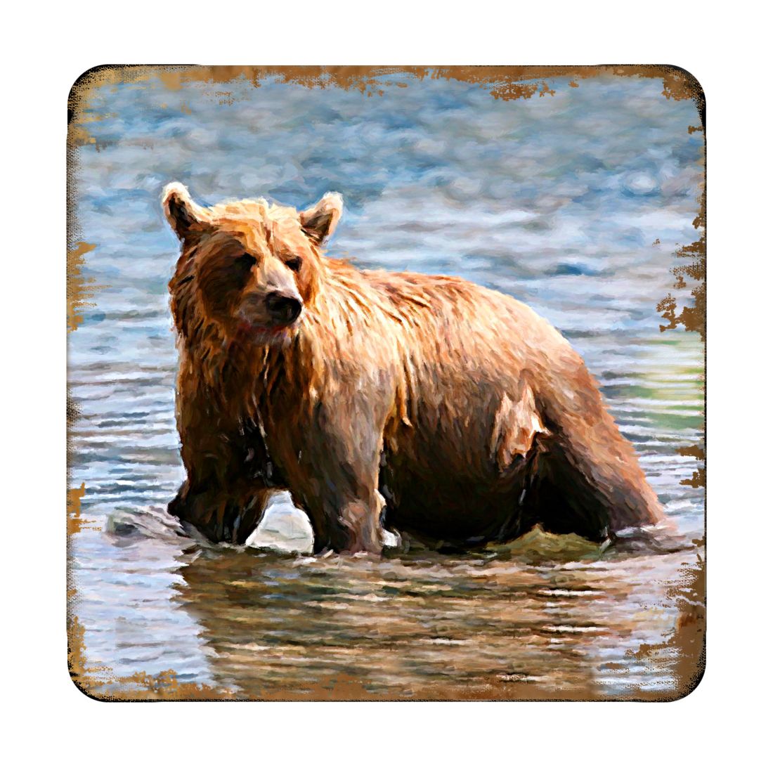 Bear Wooden Cork Coasters Gift Set of 4 by Nature Wonders - Nature Wildlife Decor  - 95297C-S4