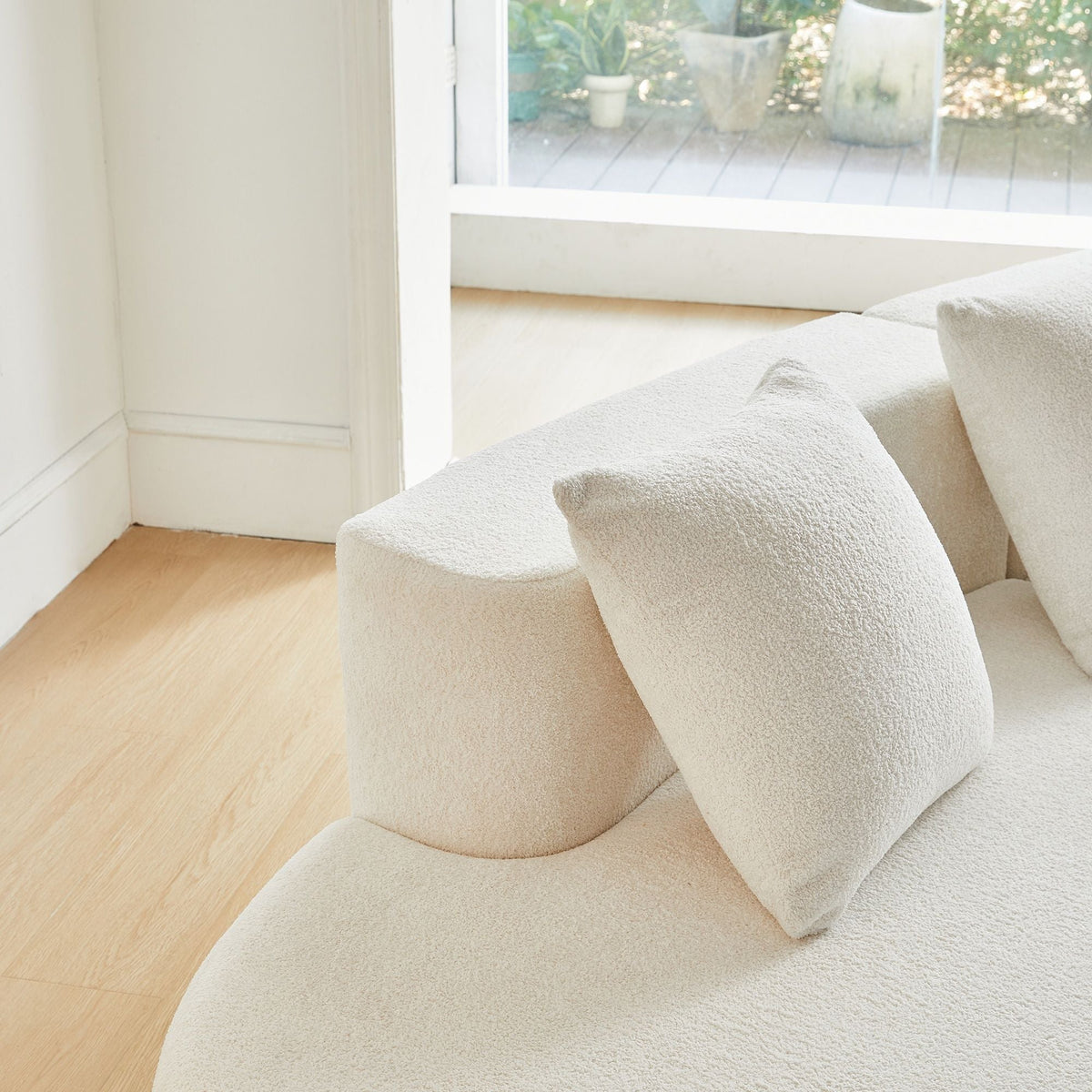 Curved Boneless Couch, Half Moon Sofa, 5 Seat Couch With High Density Foam Filled For Living Room - White