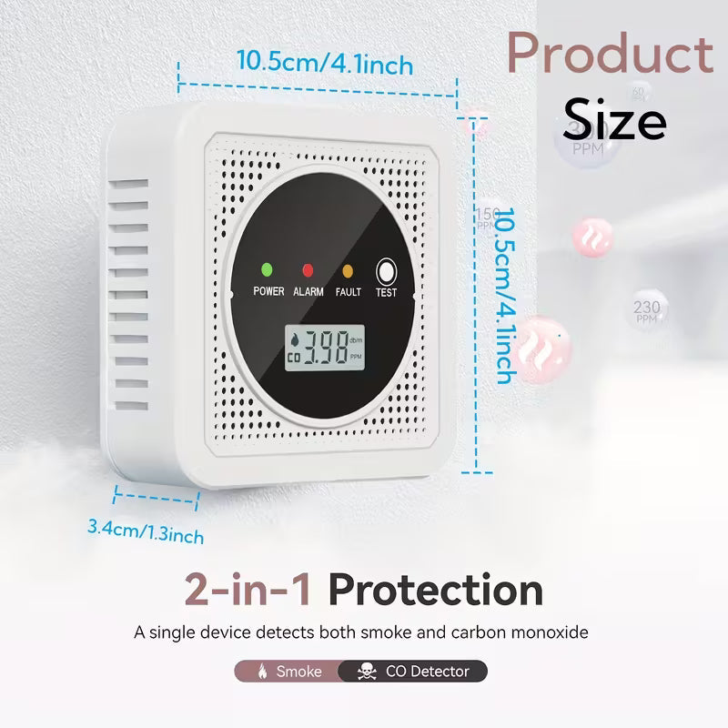 Dual Sensor Smoke & Carbon Monoxide Detector Alarm with LCD Display