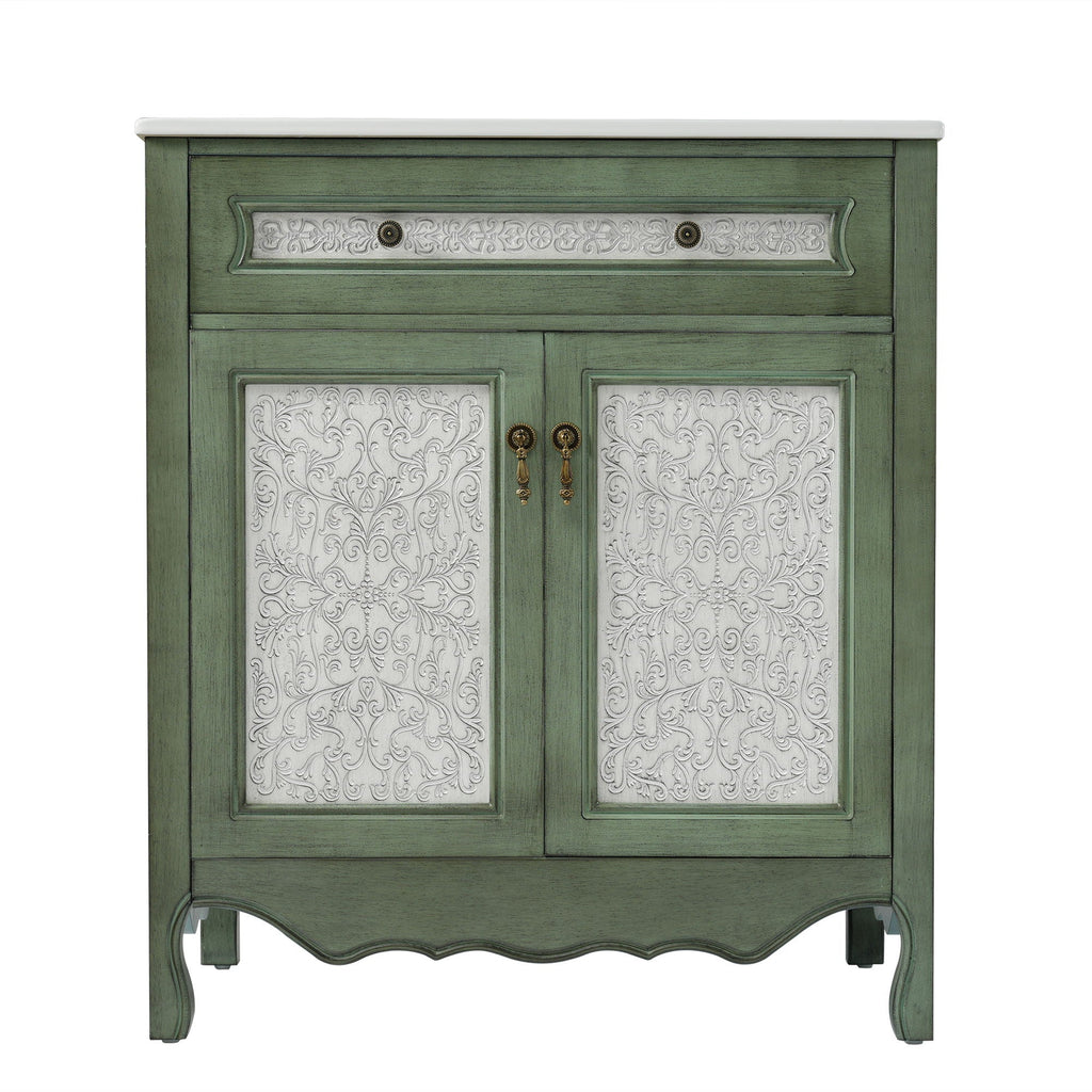 Bathroom Vanity With Rectangle Sink And Tip Out Tray - Antique Blue Green