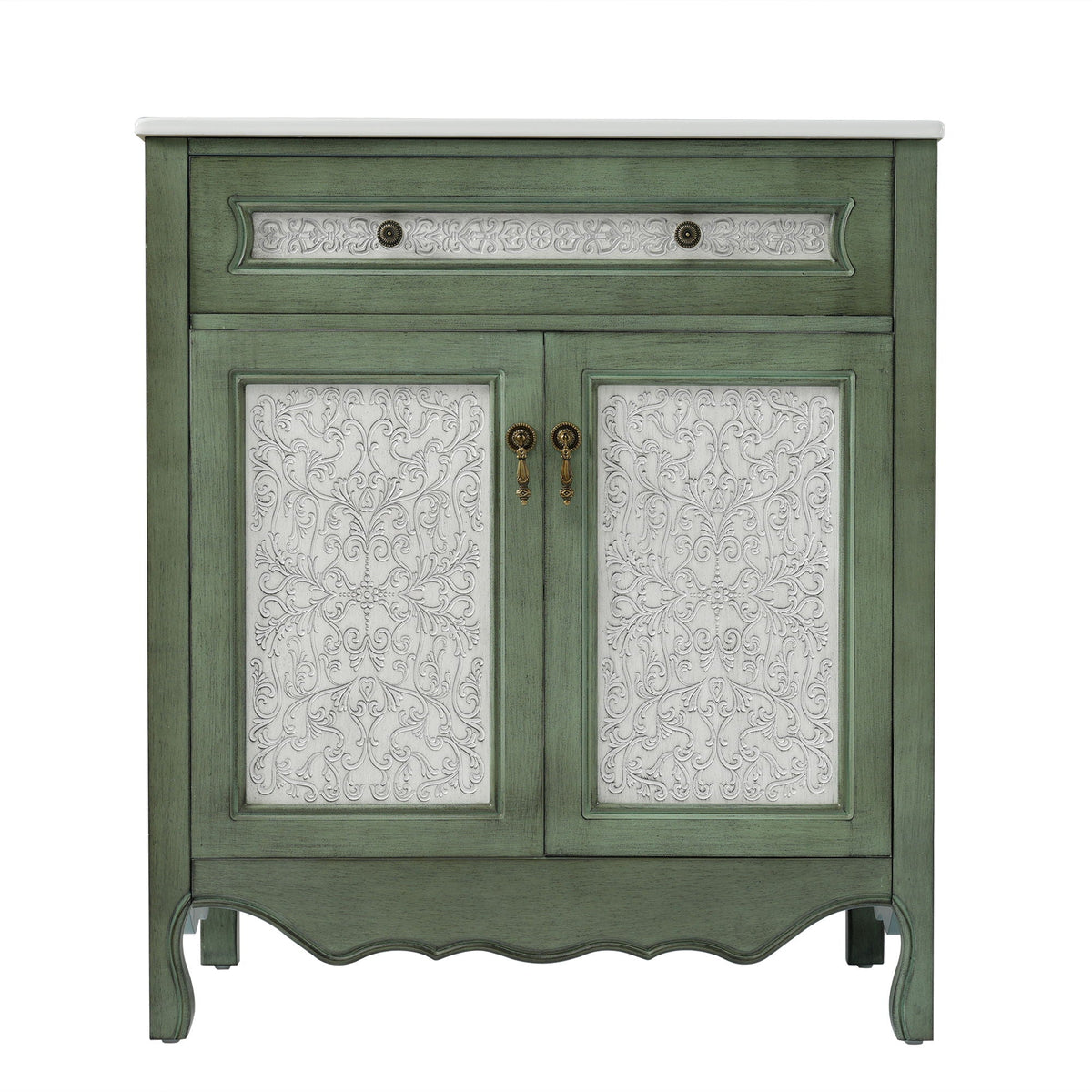 Bathroom Vanity With Rectangle Sink And Tip Out Tray - Antique Blue Green