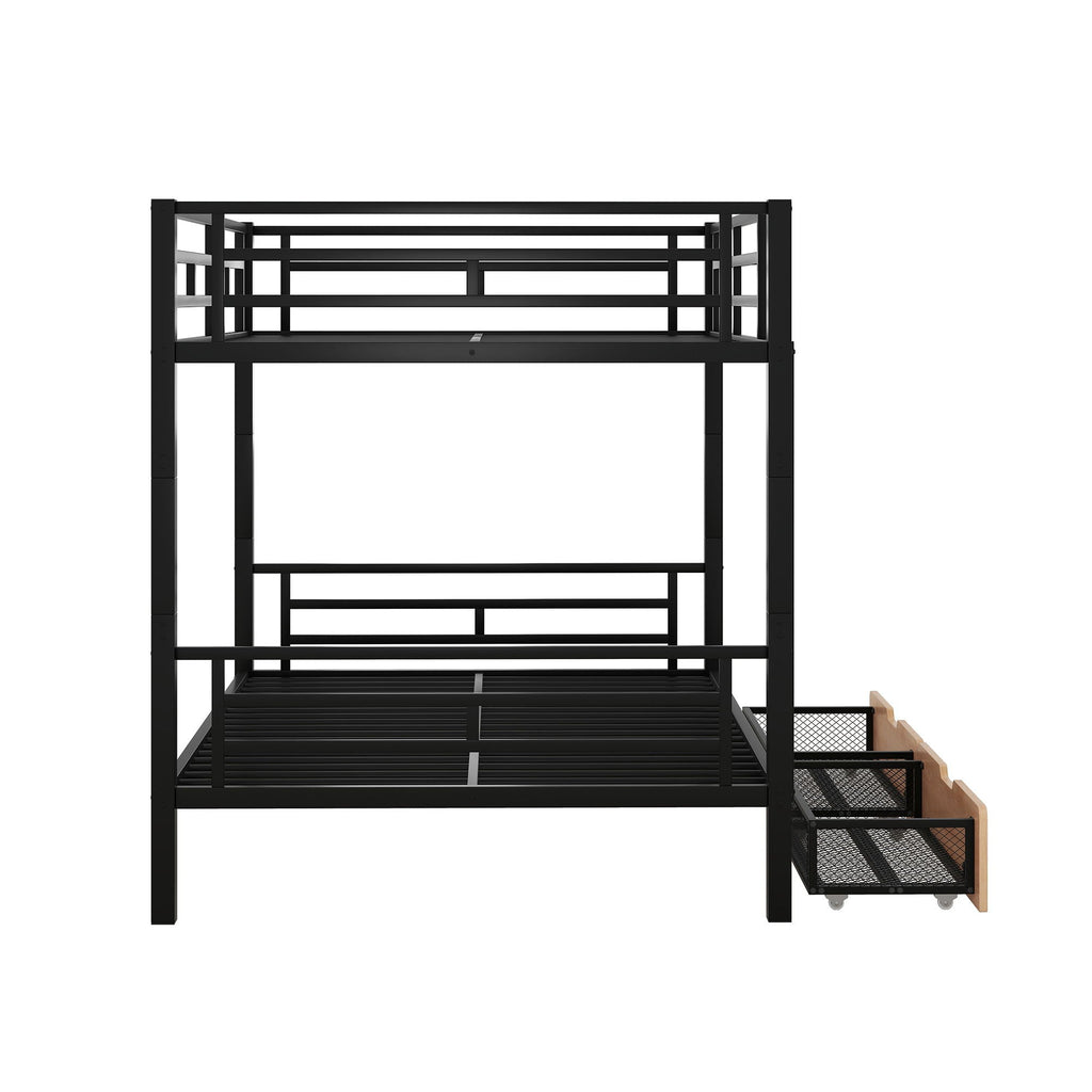 Full Size Convertible Bunk Bed With 2 Drawers Durable - Black