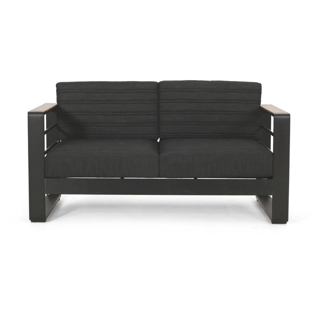 Loveseat With Slat Paneling And Aluminum Frame - Black