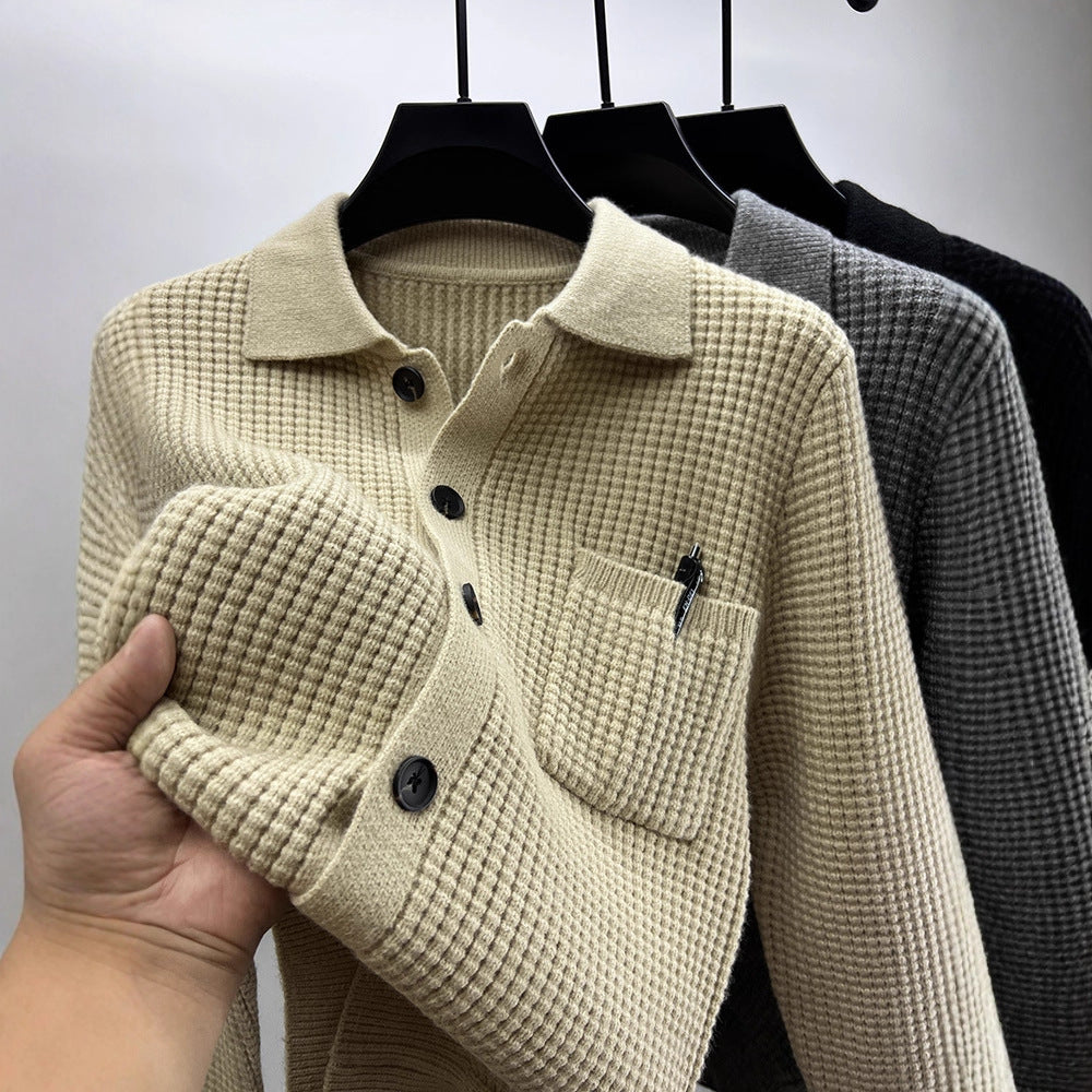 Casual Solid-Color Pocket Lapel Knit Sweater Coat