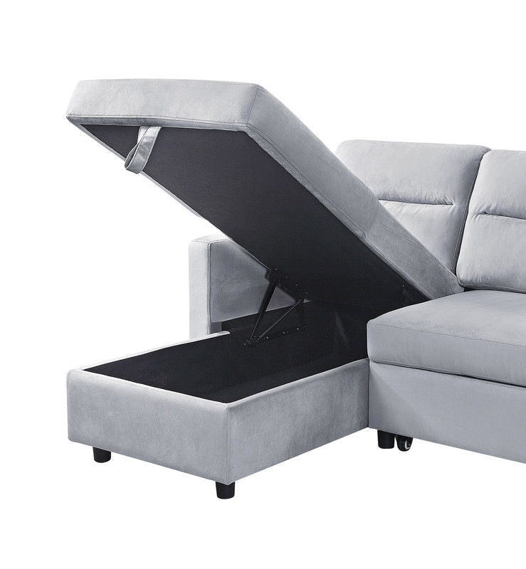 Ruby - Reversible Sleeper Sectional Sofa With Storage Chaise And Side Pocket - Light Gray