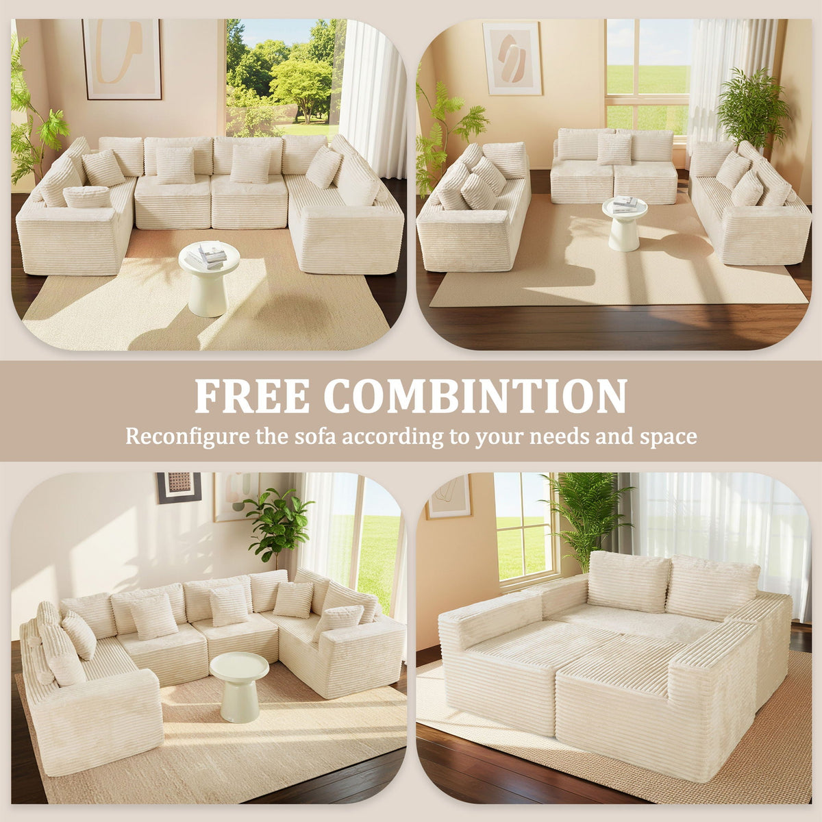 Modular U Shaped Sectional Sofa With Reversible Design