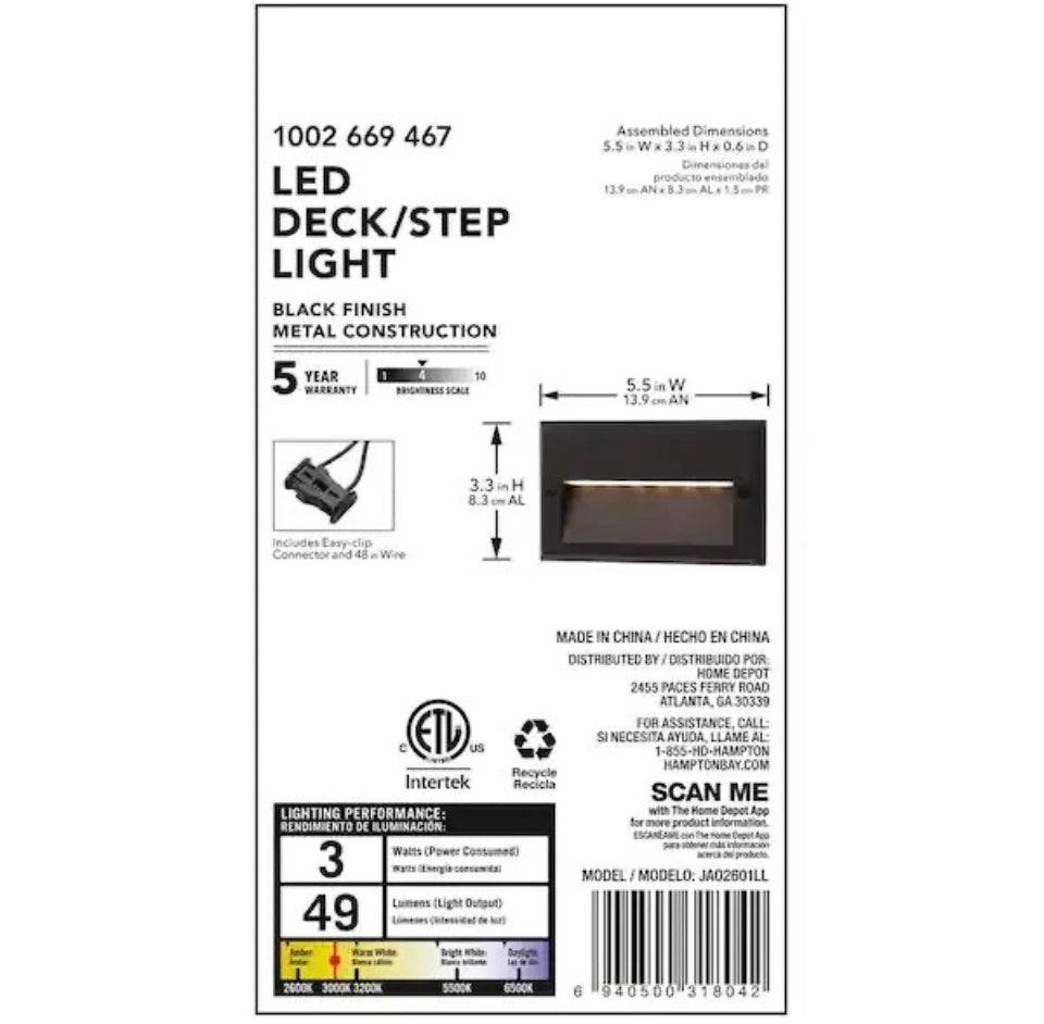 Hampton Bay 49 Lumen 5.5 in. Low Voltage Black Integrated LED Deck Light