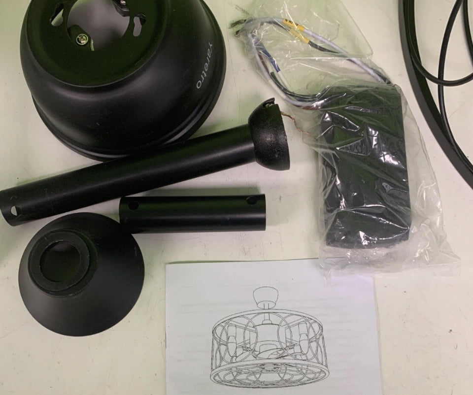 Open Box New Yaretro Caged Ceiling Fan with Lights Industrial Enclosed Blades