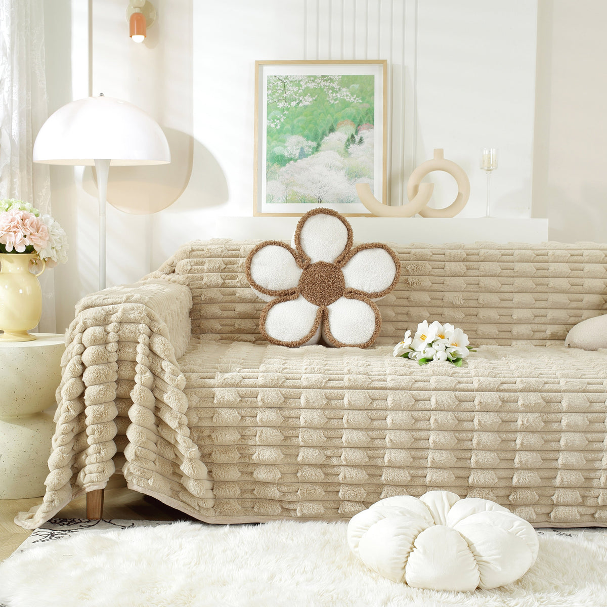 Fluffy Faux Fur Couch Cover Plush Sofa Throw, Warm & Stylish Sofa Protector