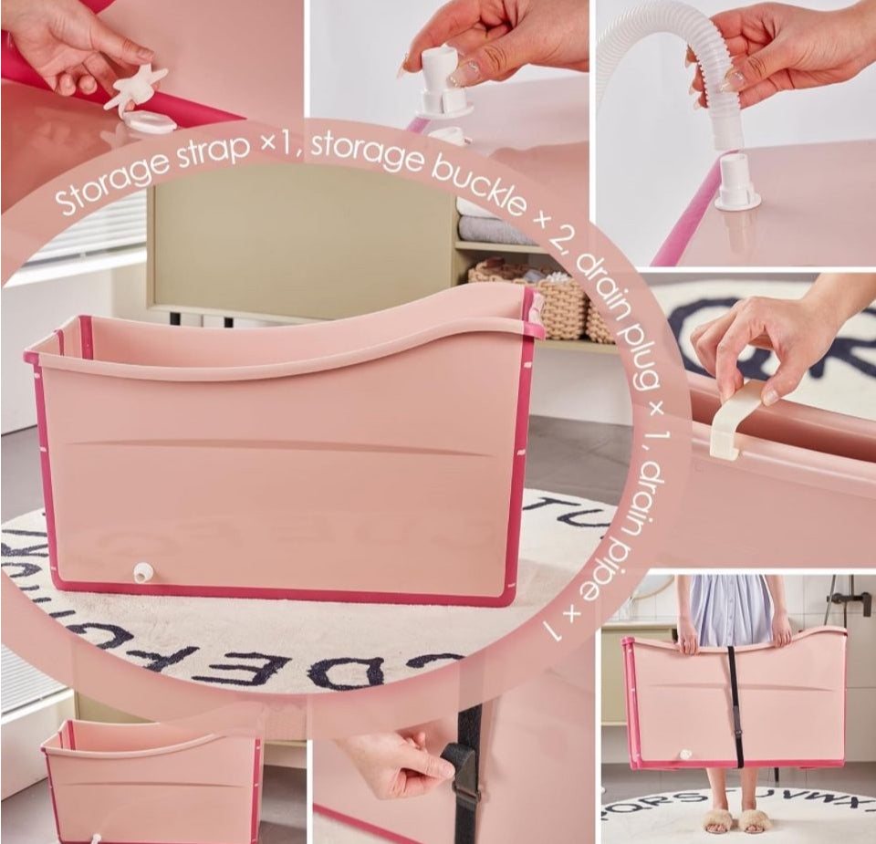 Joyingbaby Large Foldable Bathtub for Toddler Collapsible Baby Bathtub Portable Bath tub Lightweight for Children Twins Petite Adult