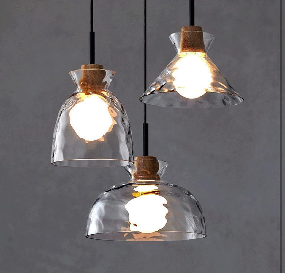 Open Box LTBFDDC Farmhouse Small Pendant Lights Kitchen Island, Adjustable Height Hanging Ceiling Lamp Handblown Glass Dome Clear Hammered Shade For D