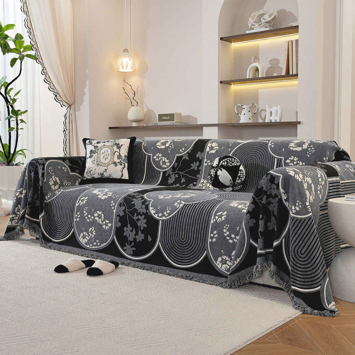 Modern Retro Sofa Throw - Decorative, Washable Chenille Blanket & Couch Protector