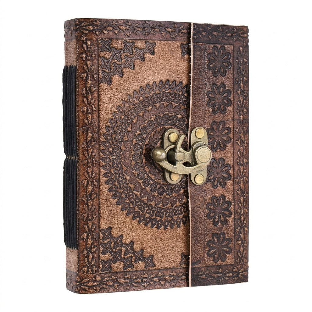 STORE INDYA Handmade Leather Bound Journal with Lock - Vintage Travel Diary | 192 Eco-Friendly Pages | Refillable Writing Notebook for Men & Women | 7x5 Inch