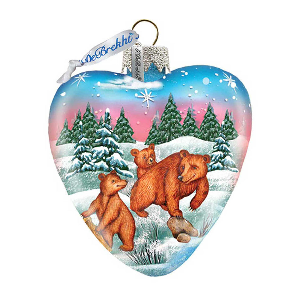 Brown Bears Heart Mercury Glass Ornament by G. DeBrekht - Wildlife Holiday Decor - 771062