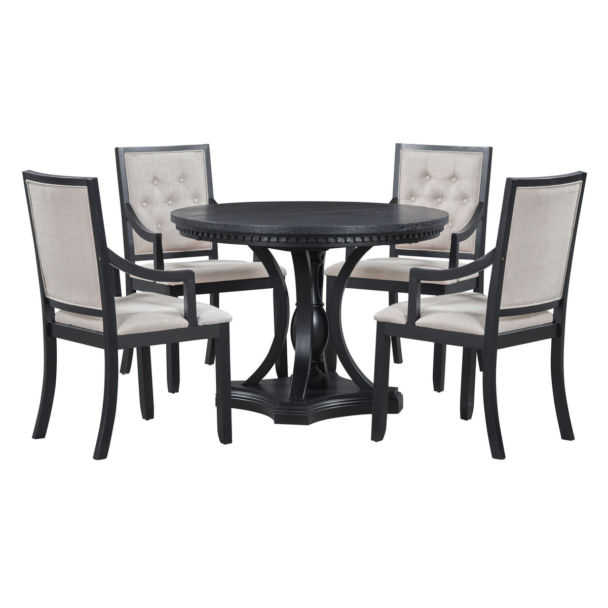 5 Piece Dining Set Extendable Round Table And 4 Chairs - Black / Oak