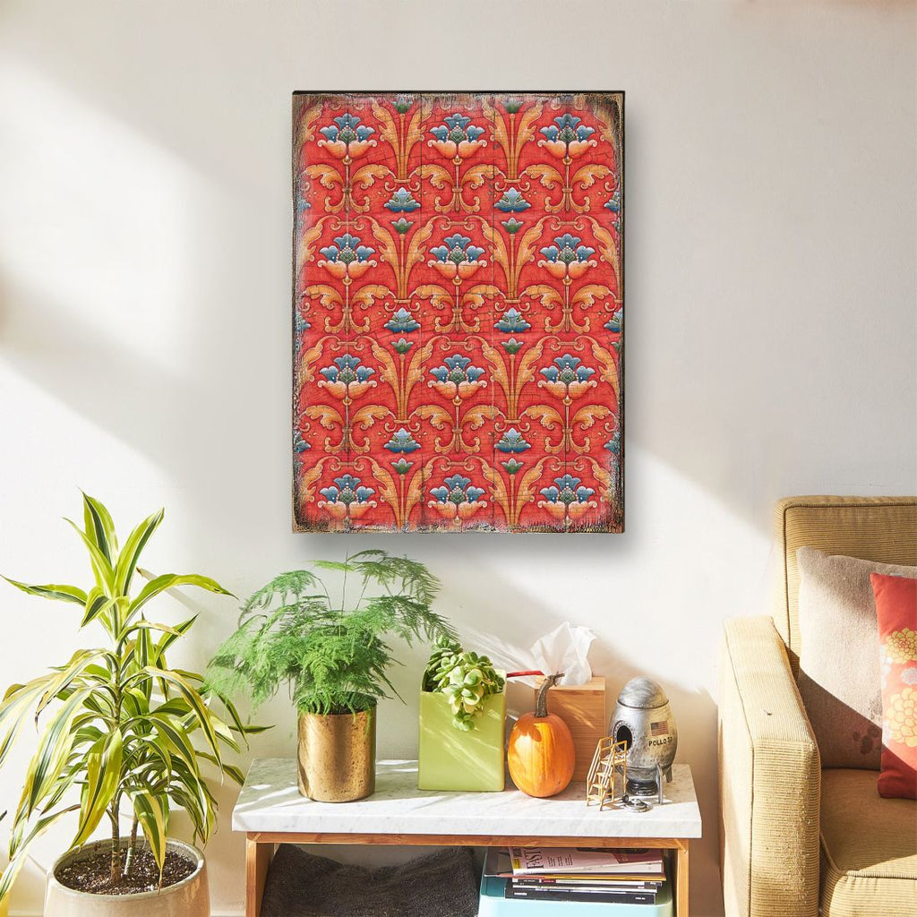 Red and Blue Floral Rustic Wooden Wall Art by G. DeBrekht - Floral Ornamental Decor - 95017B
